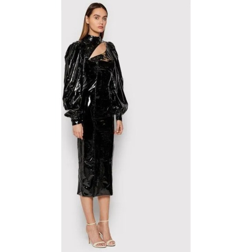 Birger Christensen Kimora Dress Black Patent Look Cutout Midi Dress Size S - Picture 2 of 13